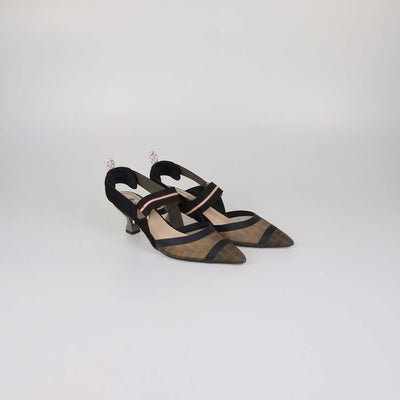Fendi Black/Brown Zucca Mesh Colibri Slingback Pumps