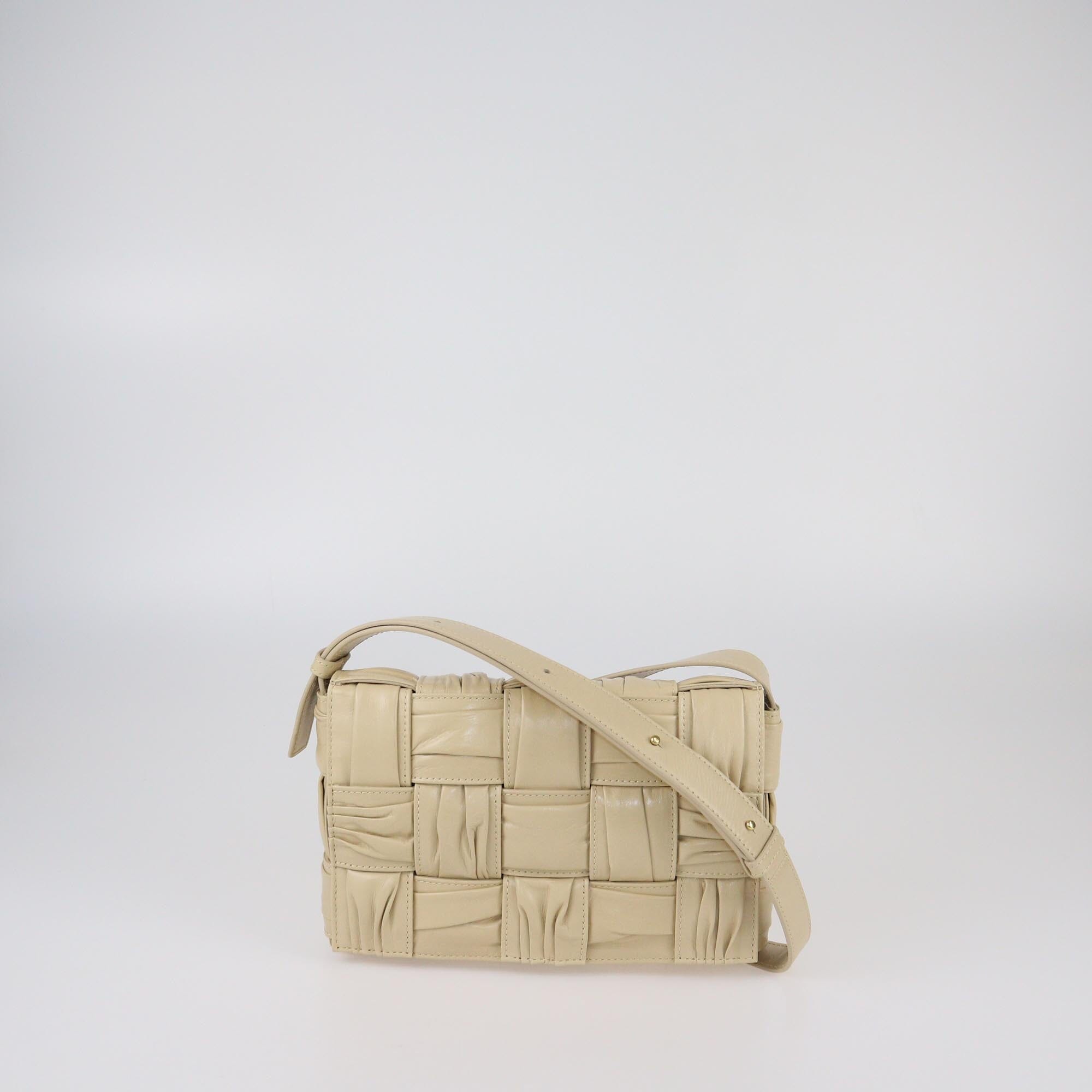 Bottega Veneta Light Beige Plisse Intreccio Cassette Shoulder Bag Womens Bottega Veneta 