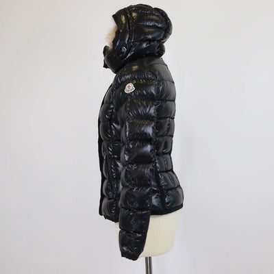 Moncler Black Nylon Puffer Fur Trim Hooded Jacket