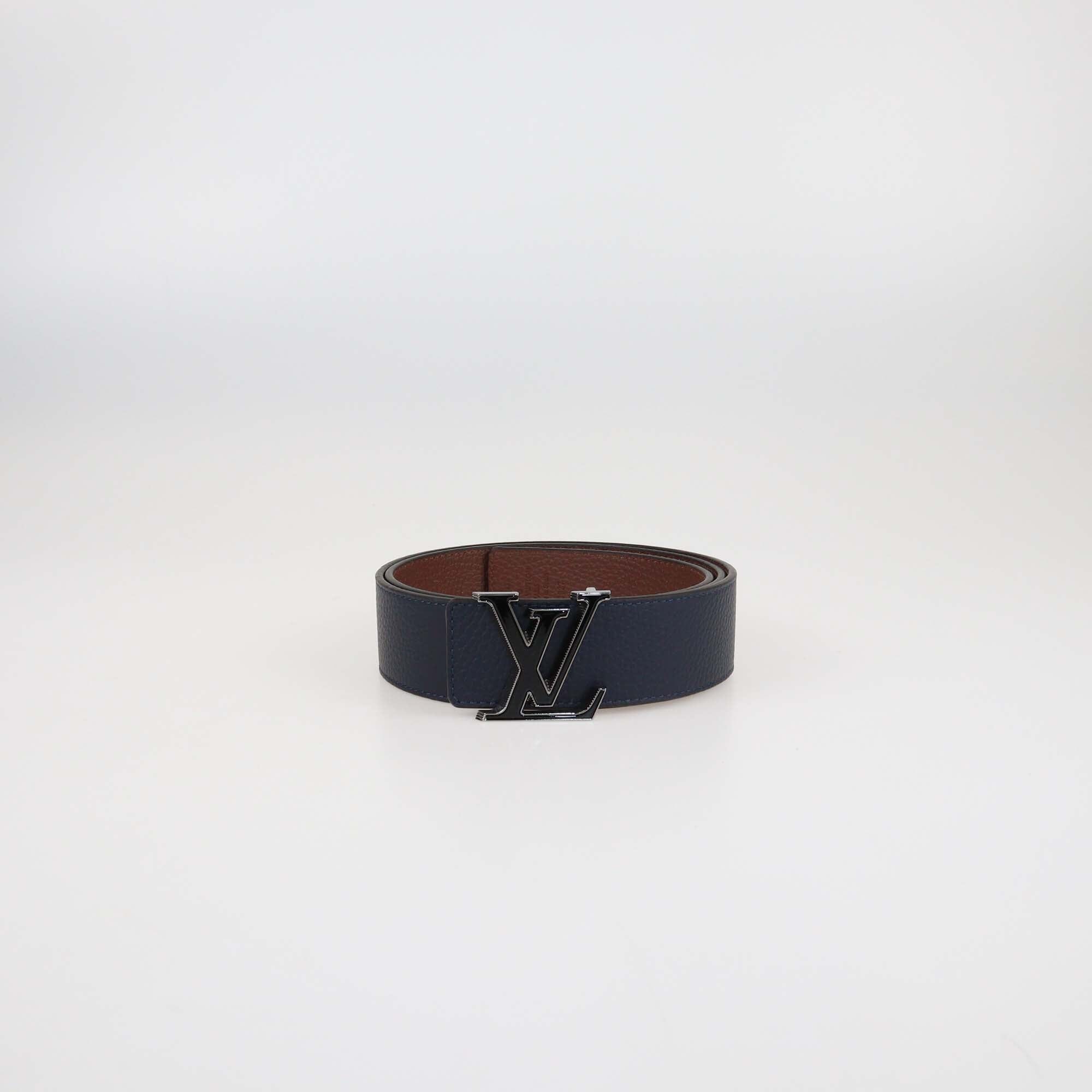 Louis Vuitton Navy Blue/Brown Leather LV Tilt Reversible Belt Mens Louis Vuitton 