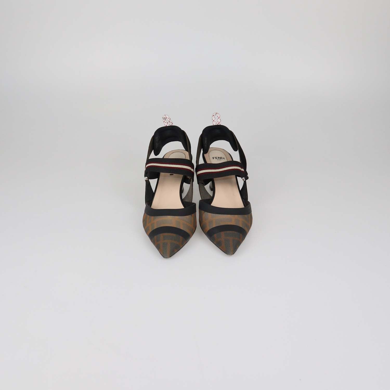 Fendi Black/Brown Zucca Mesh Colibri Slingback Pumps