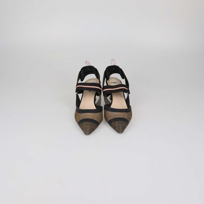 Fendi Black/Brown Zucca Mesh Colibri Slingback Pumps