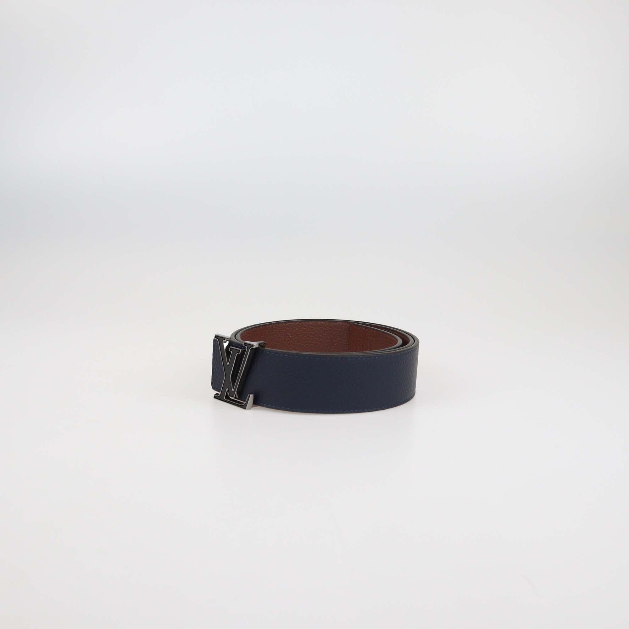 Louis Vuitton Navy Blue/Brown Leather LV Tilt Reversible Belt Mens Louis Vuitton 