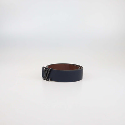 Louis Vuitton Navy Blue/Brown Leather LV Tilt Reversible Belt Mens Louis Vuitton 