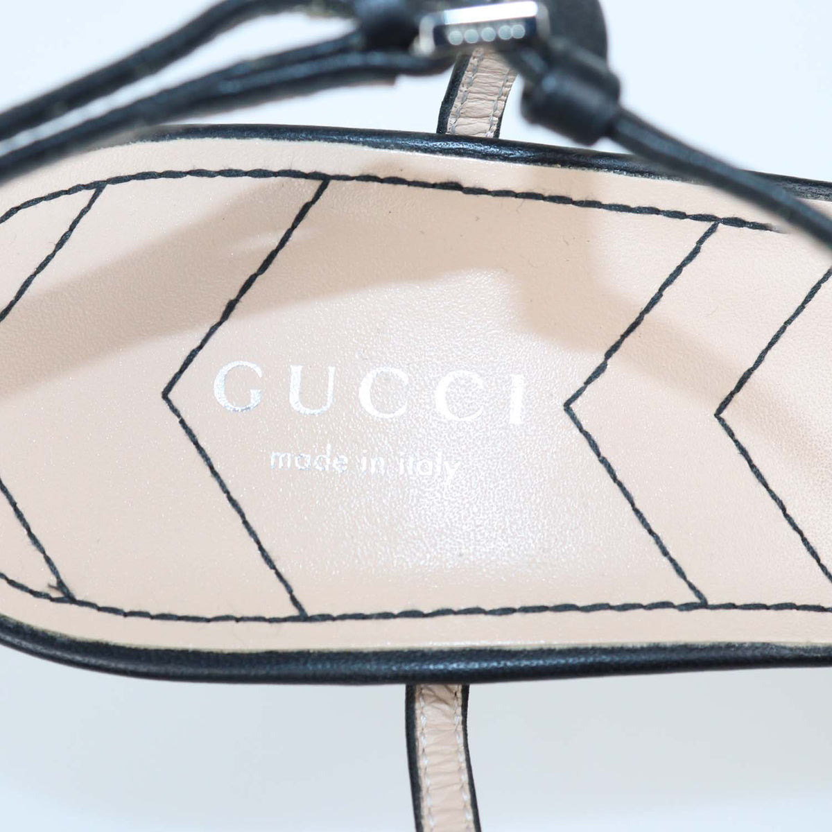 Gucci Black Leather Double G T-Strap Sandals