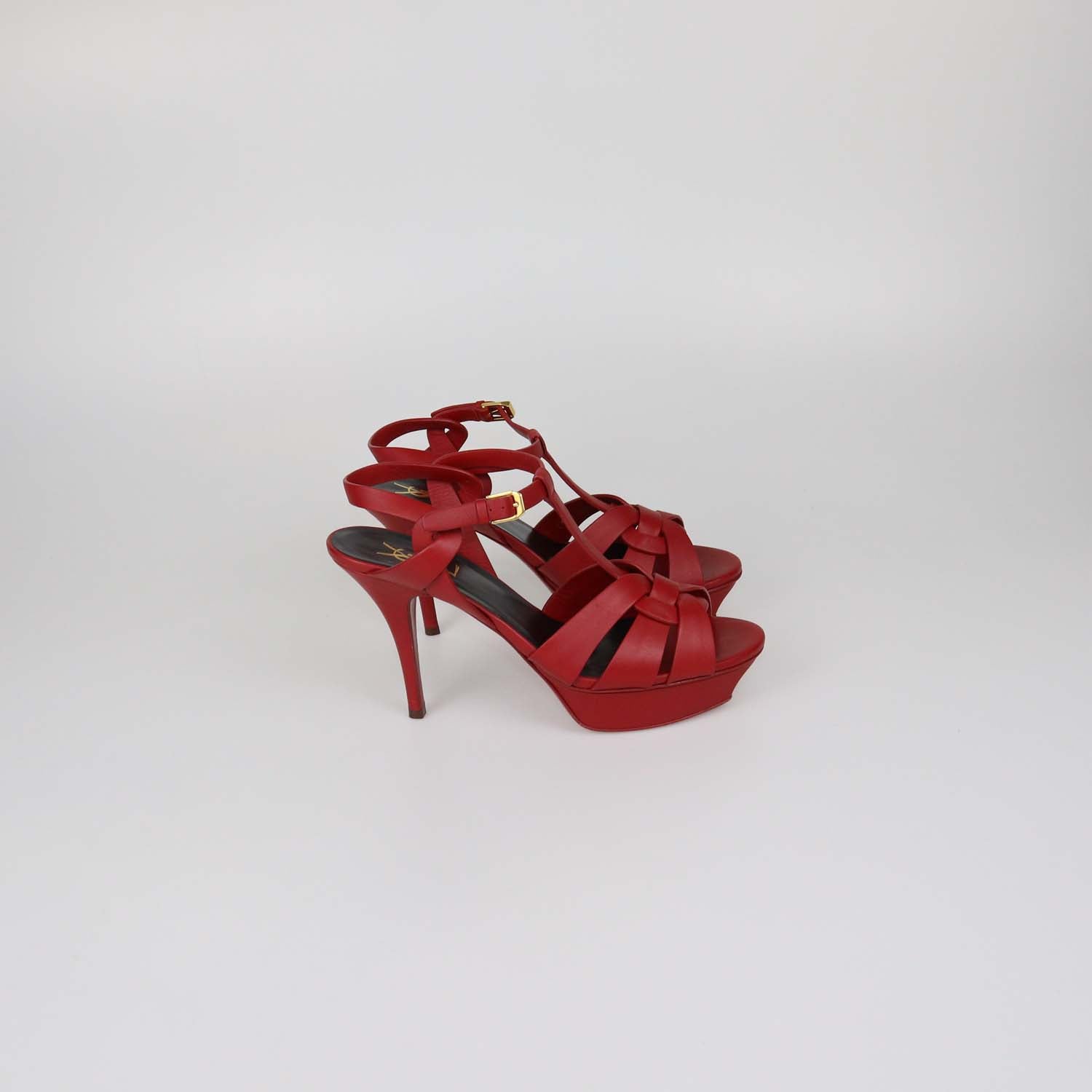 Saint Laurent Red Leather Tribute Platform Sandals
