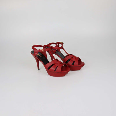 Saint Laurent Red Leather Tribute Platform Sandals