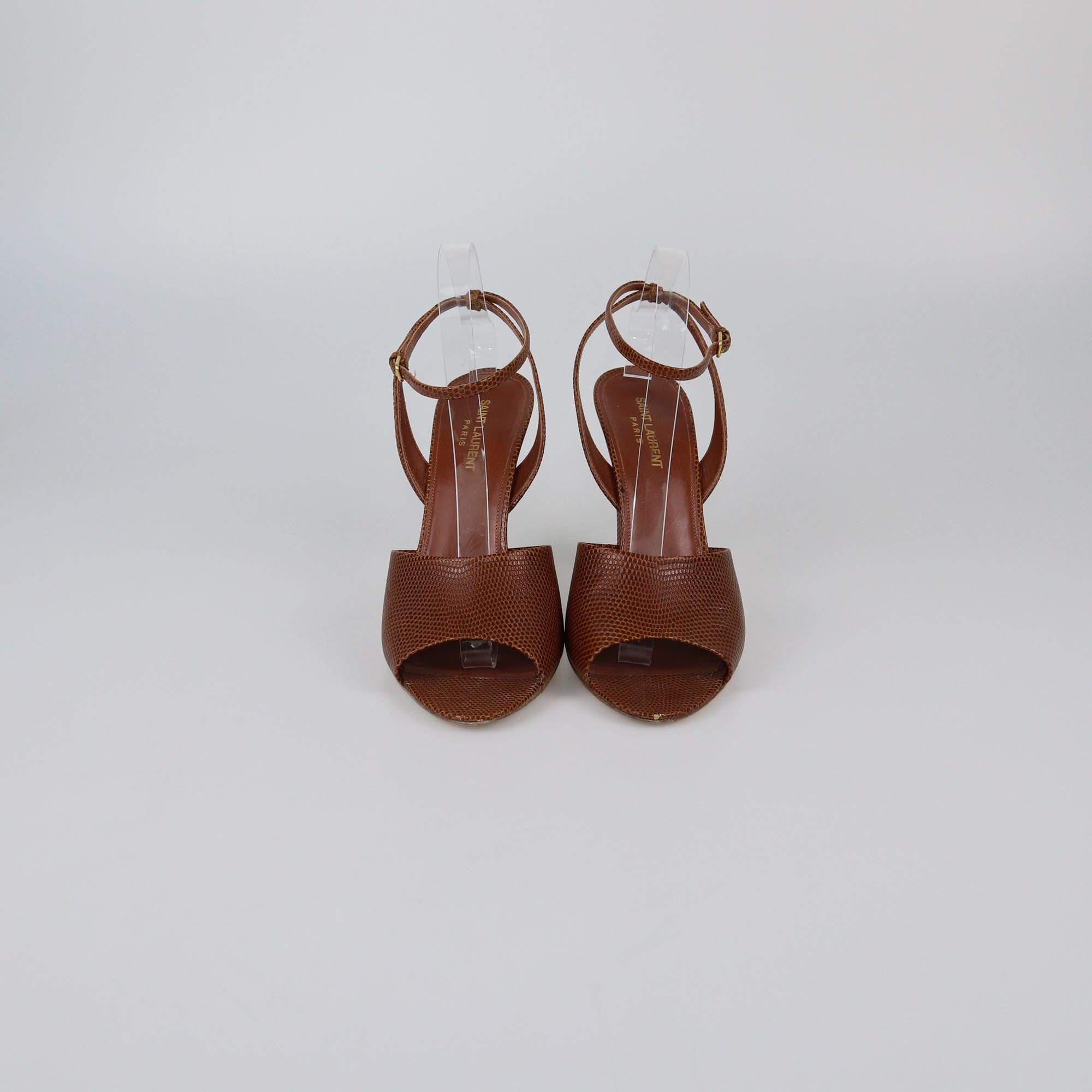 Saint Laurent Brown Lizard Embossed Scandale Slingback Sandals Womens Saint Laurent 