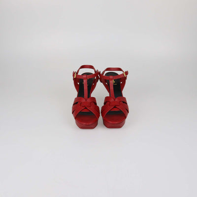 Saint Laurent Red Leather Tribute Platform Sandals