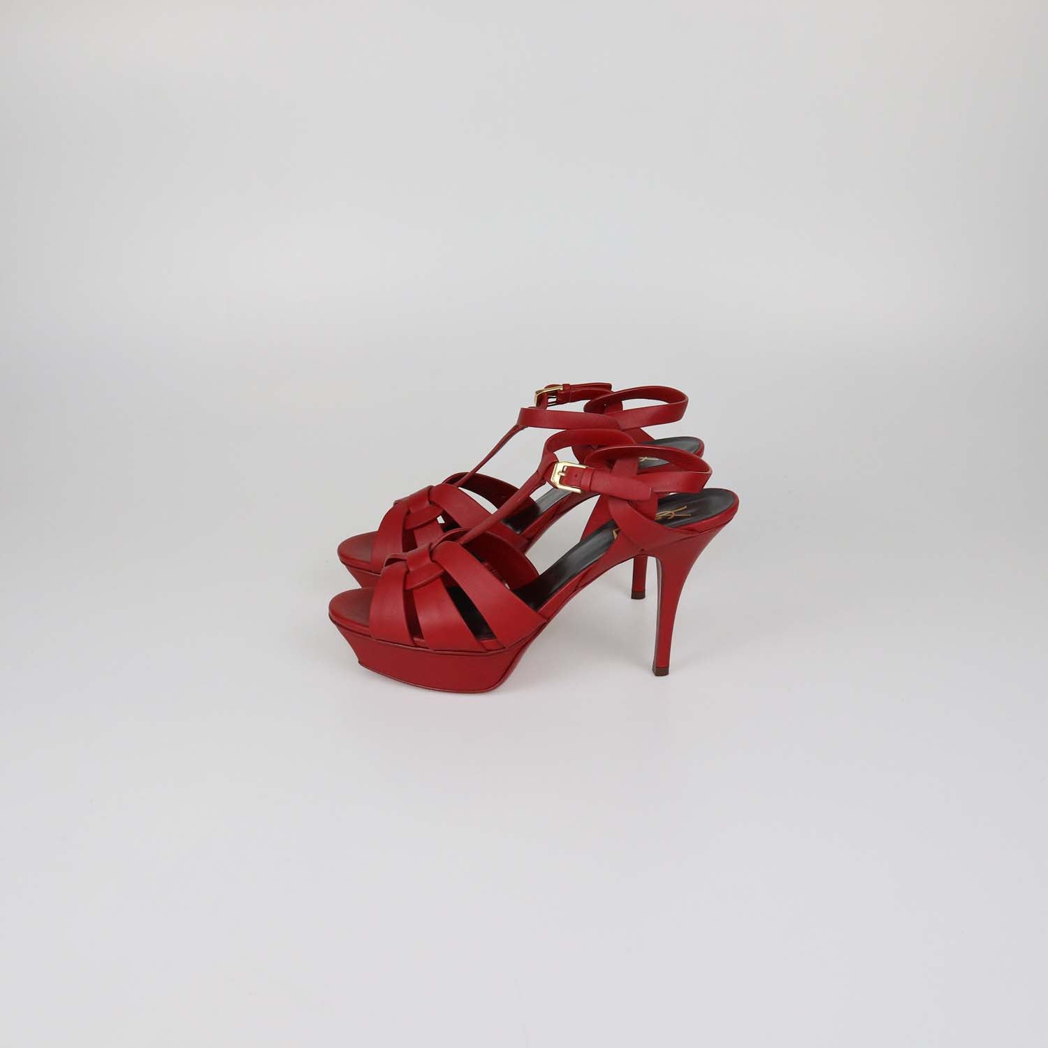 Saint Laurent Red Leather Tribute Platform Sandals
