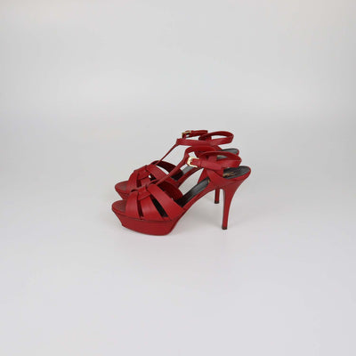 Saint Laurent Red Leather Tribute Platform Sandals