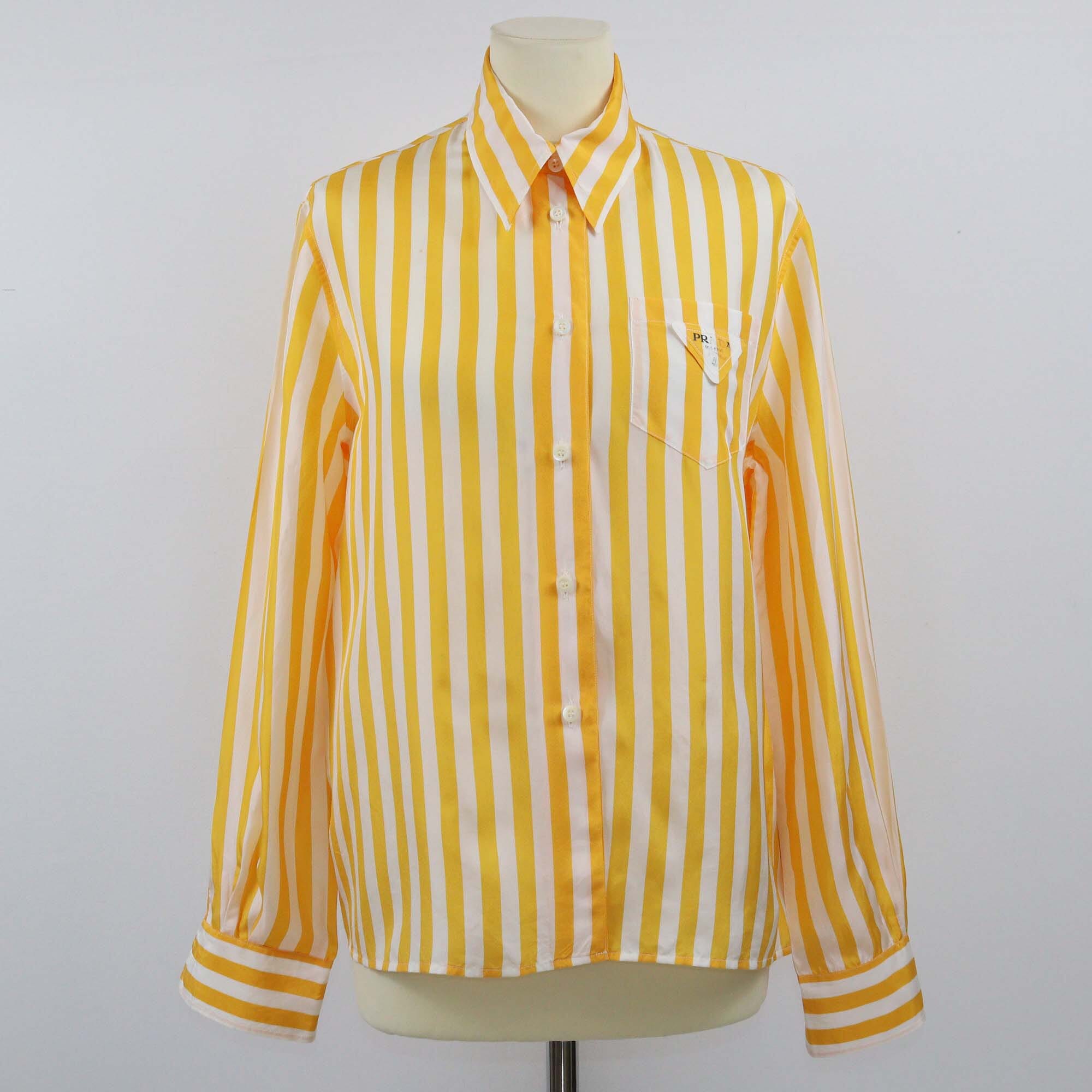 Prada Yellow/White Striped Long Sleeve Shirt Womens Prada 