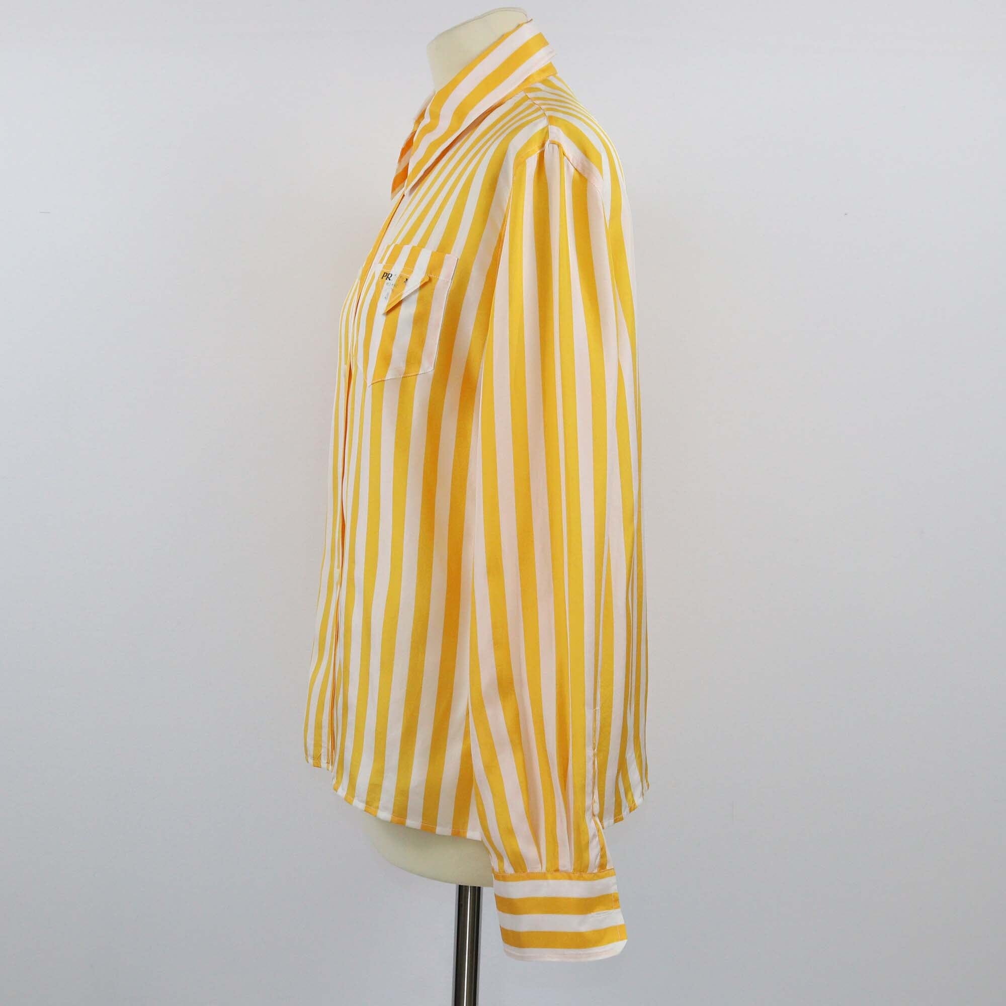 Prada Yellow/White Striped Long Sleeve Shirt Womens Prada 