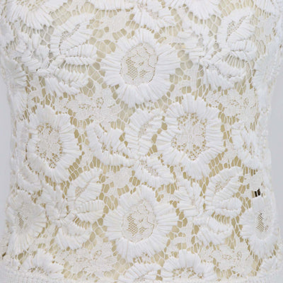 Valentino Off White Cotton Knit Lace Floral Sleeveless Top