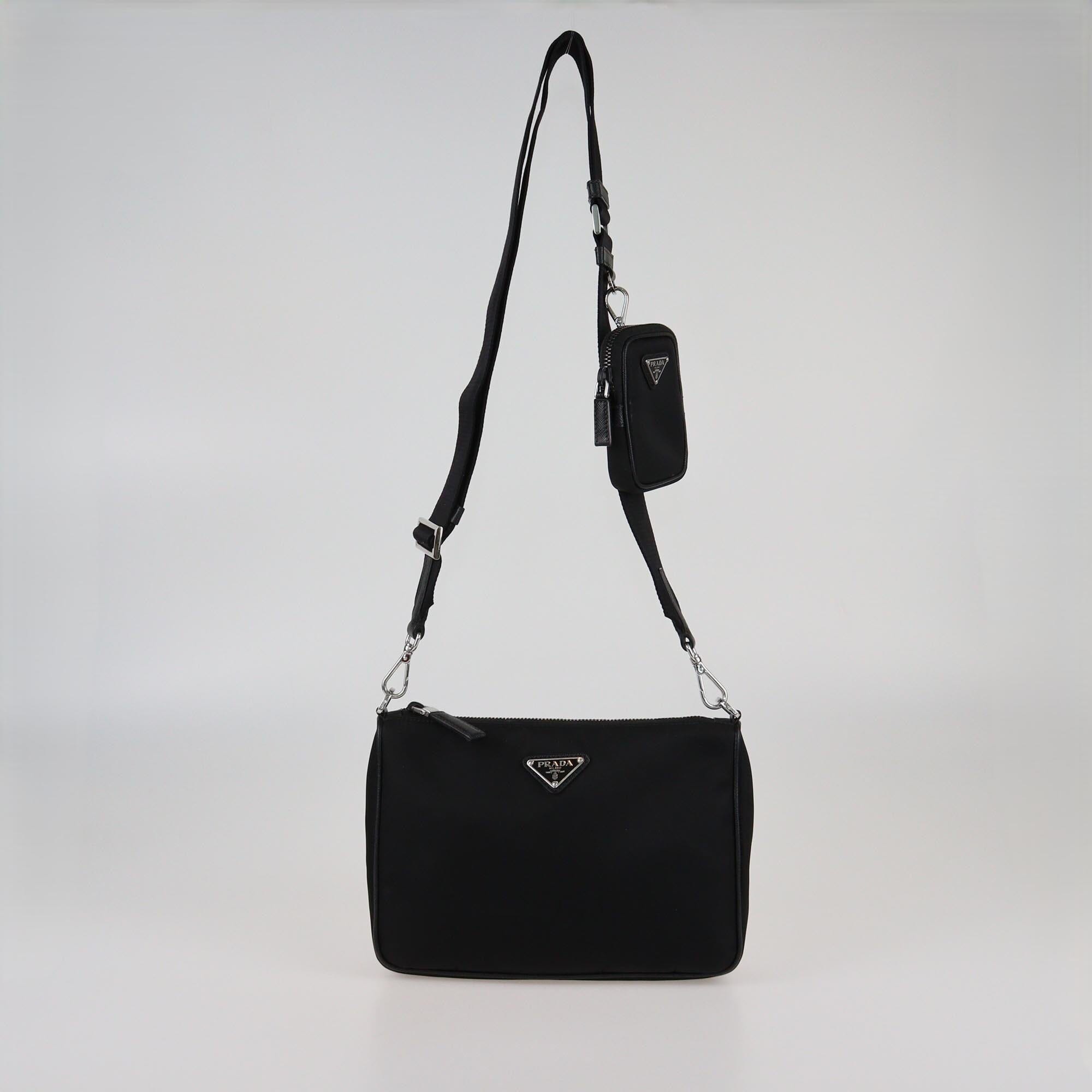 Prada Black Tessuto and Saffiano Shoulder Bag Womens Prada 