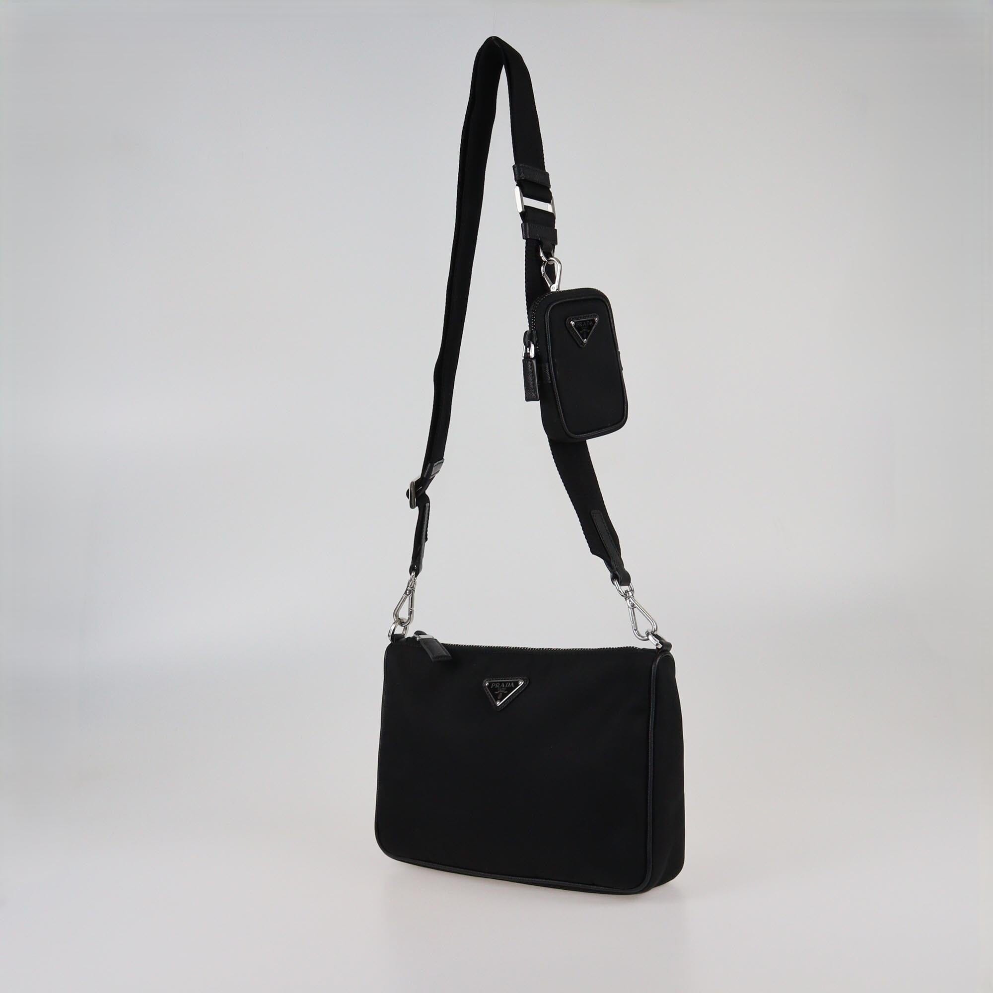 Prada Black Tessuto and Saffiano Shoulder Bag Womens Prada 