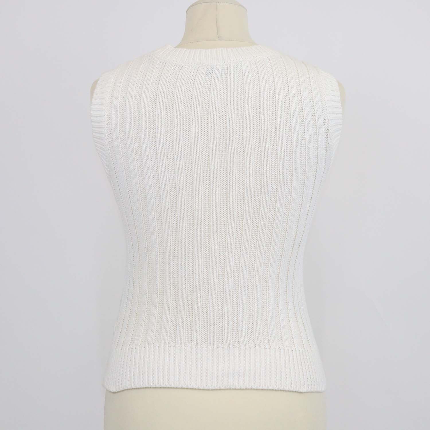 Valentino Off White Cotton Knit Lace Floral Sleeveless Top