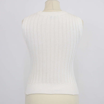 Valentino Off White Cotton Knit Lace Floral Sleeveless Top