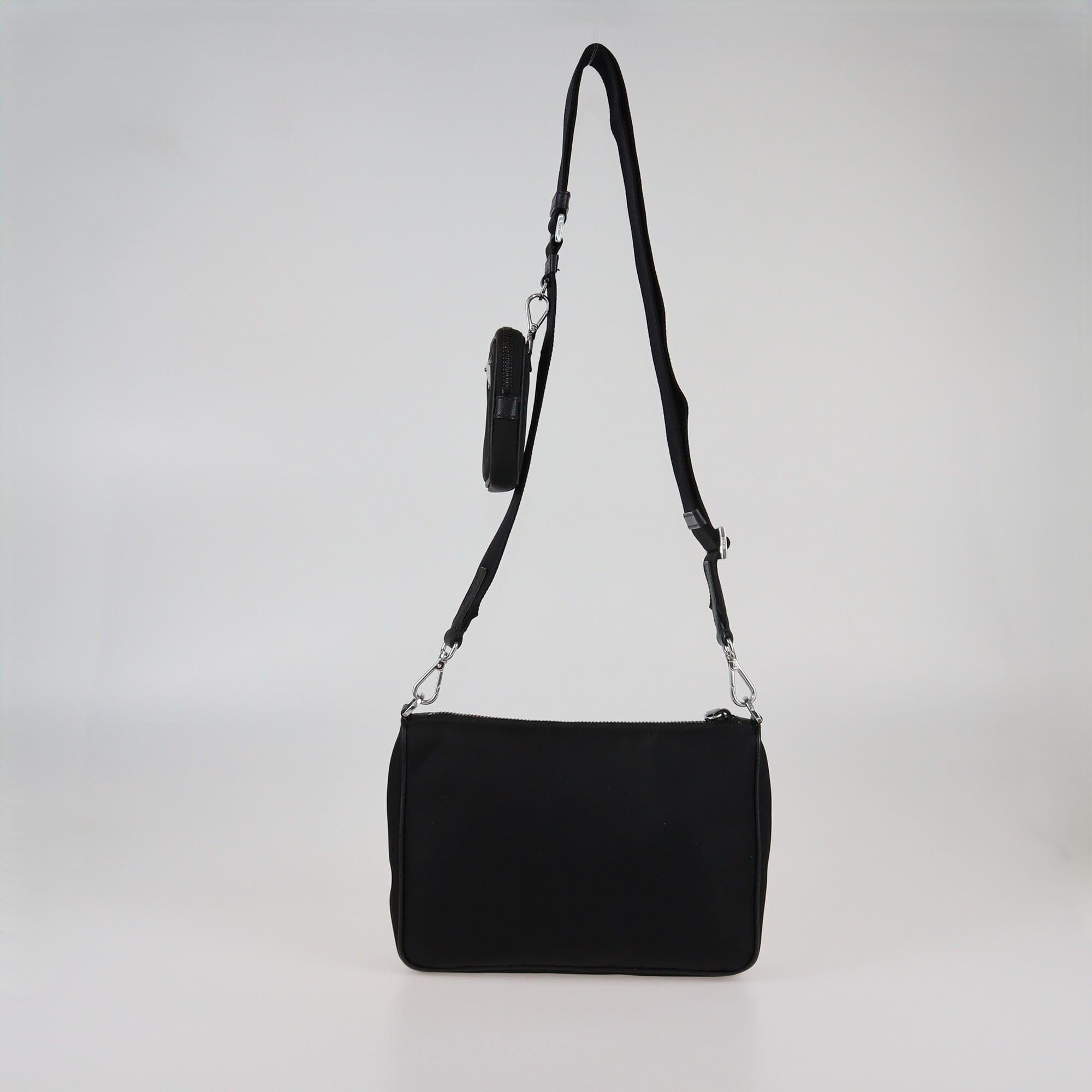 Prada Black Tessuto and Saffiano Shoulder Bag Womens Prada 