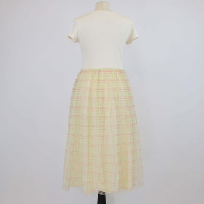 Marni Kids Light Yellow Cotton Check Print Mesh Skirt Logo Embroidered Short Sleeve Dress