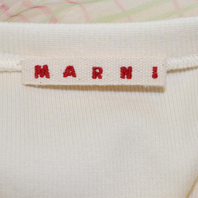 Marni Kids Light Yellow Cotton Check Print Mesh Skirt Logo Embroidered Short Sleeve Dress