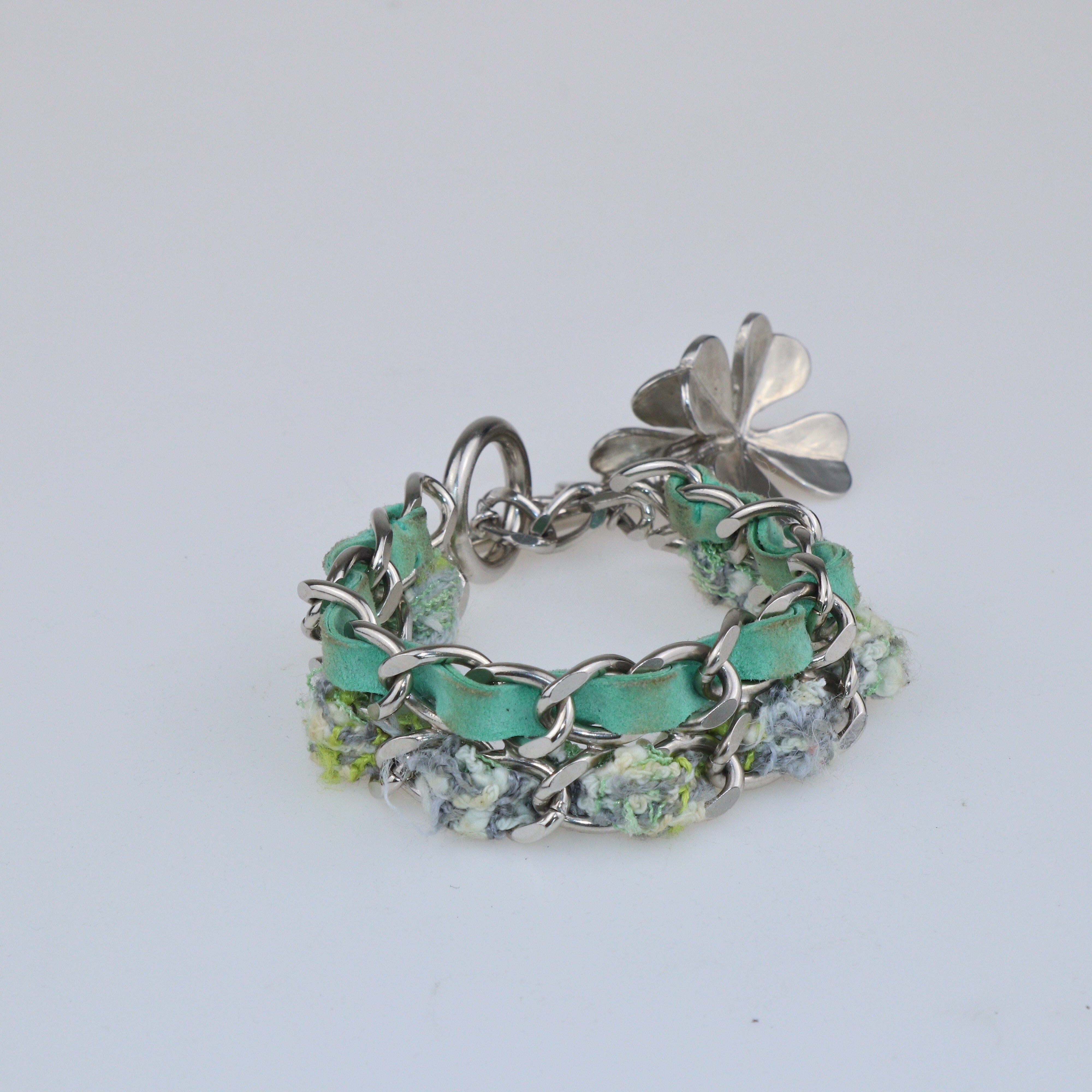 Green/Silver Chain Lucky Charms CC Bracelet Accessories Chanel 