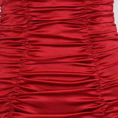 Dolce & Gabbana Red Silk Ruched Sleeveless Midi Dress