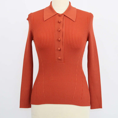 Zimmermann Brick Orange Blend Viscose Knitted Long Sleeve Polo Shirt