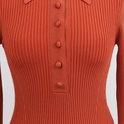Zimmermann Brick Orange Blend Viscose Knitted Long Sleeve Polo Shirt