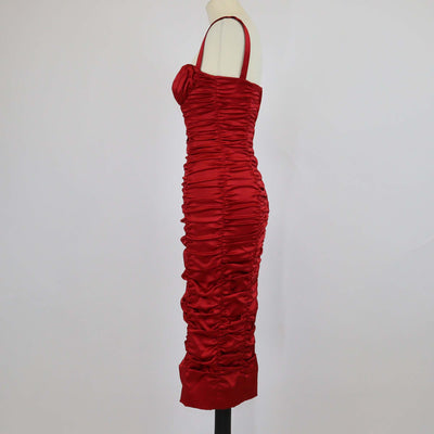 Dolce & Gabbana Red Silk Ruched Sleeveless Midi Dress