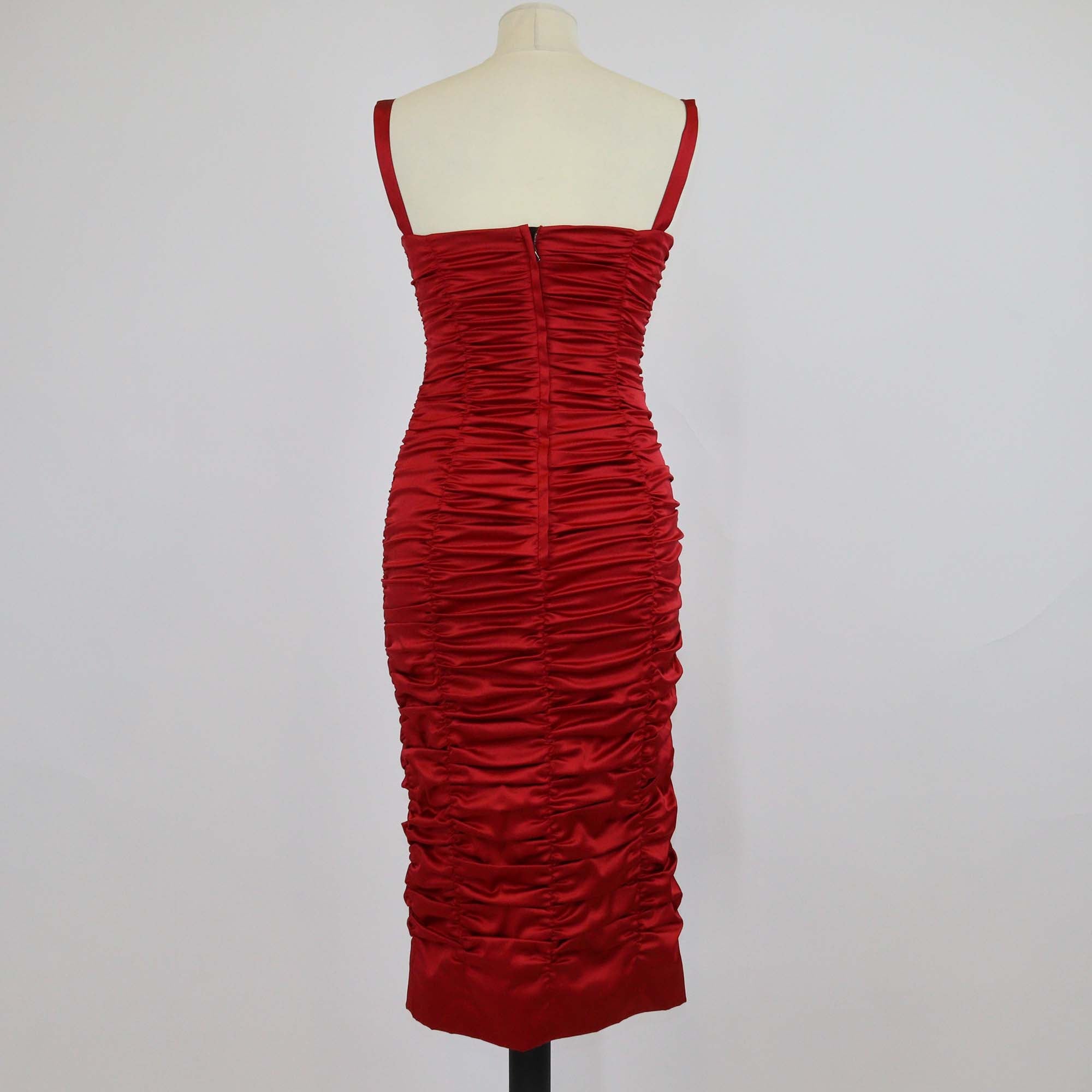 Dolce & Gabbana Red Silk Ruched Sleeveless Midi Dress
