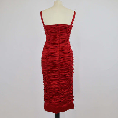 Dolce & Gabbana Red Silk Ruched Sleeveless Midi Dress