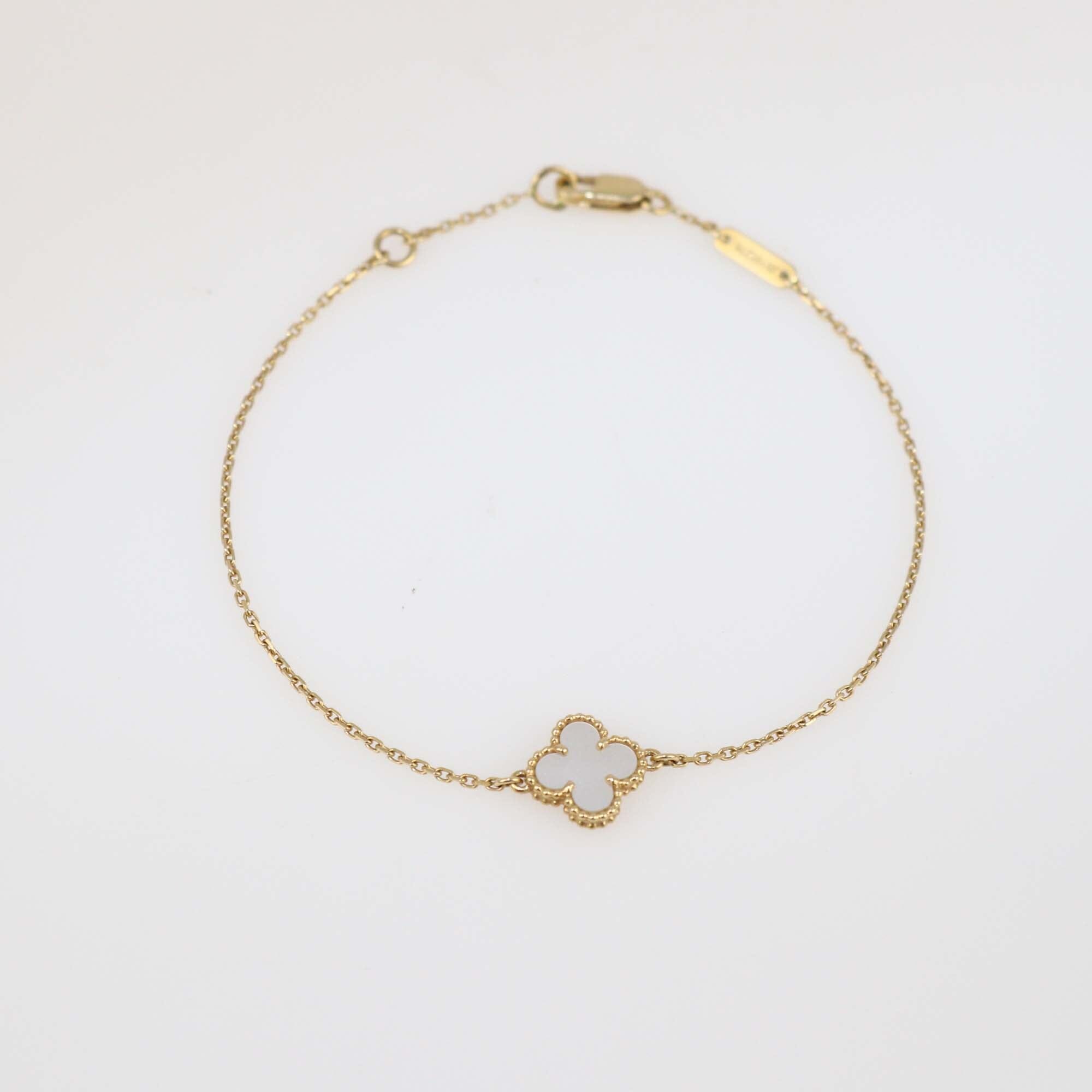 Van Cleef & Arpels 18K Yellow Gold Mother Of Pearl Sweet Alhambra Bracelet Womens Van Cleef & Arpels 