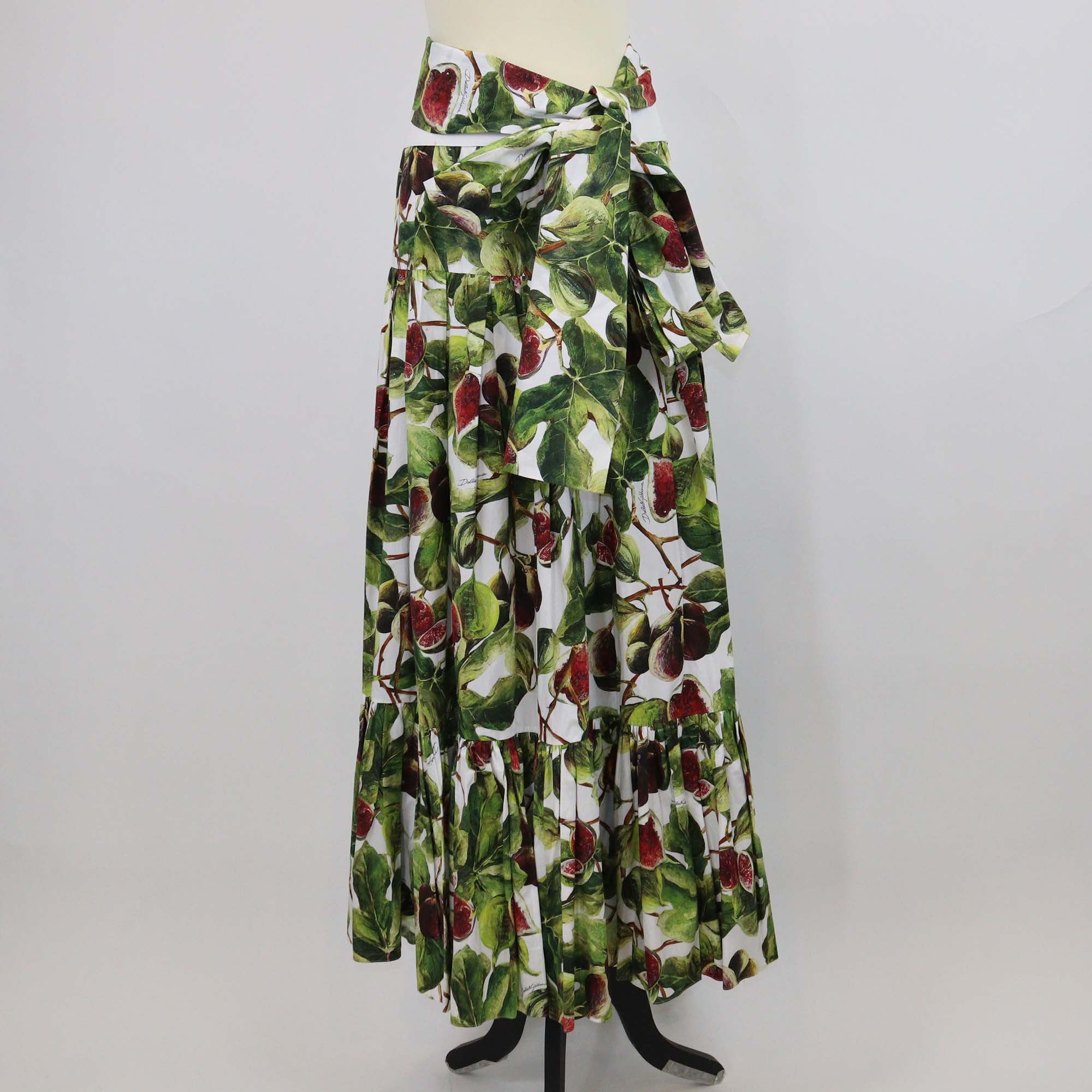 Dolce & Gabbana Multicolor Cotton Printed Belted Pleated Maxi Skirt