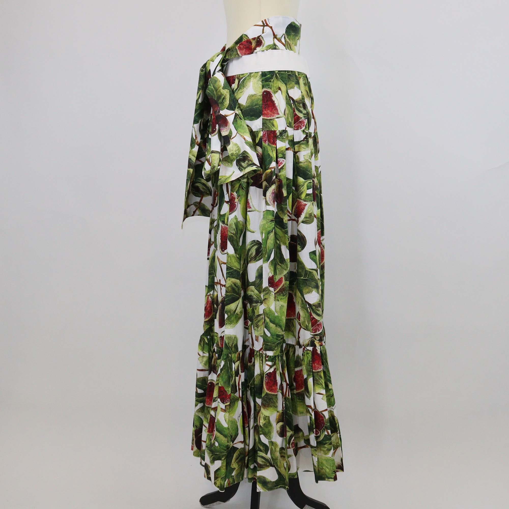 Dolce & Gabbana Multicolor Cotton Printed Belted Pleated Maxi Skirt