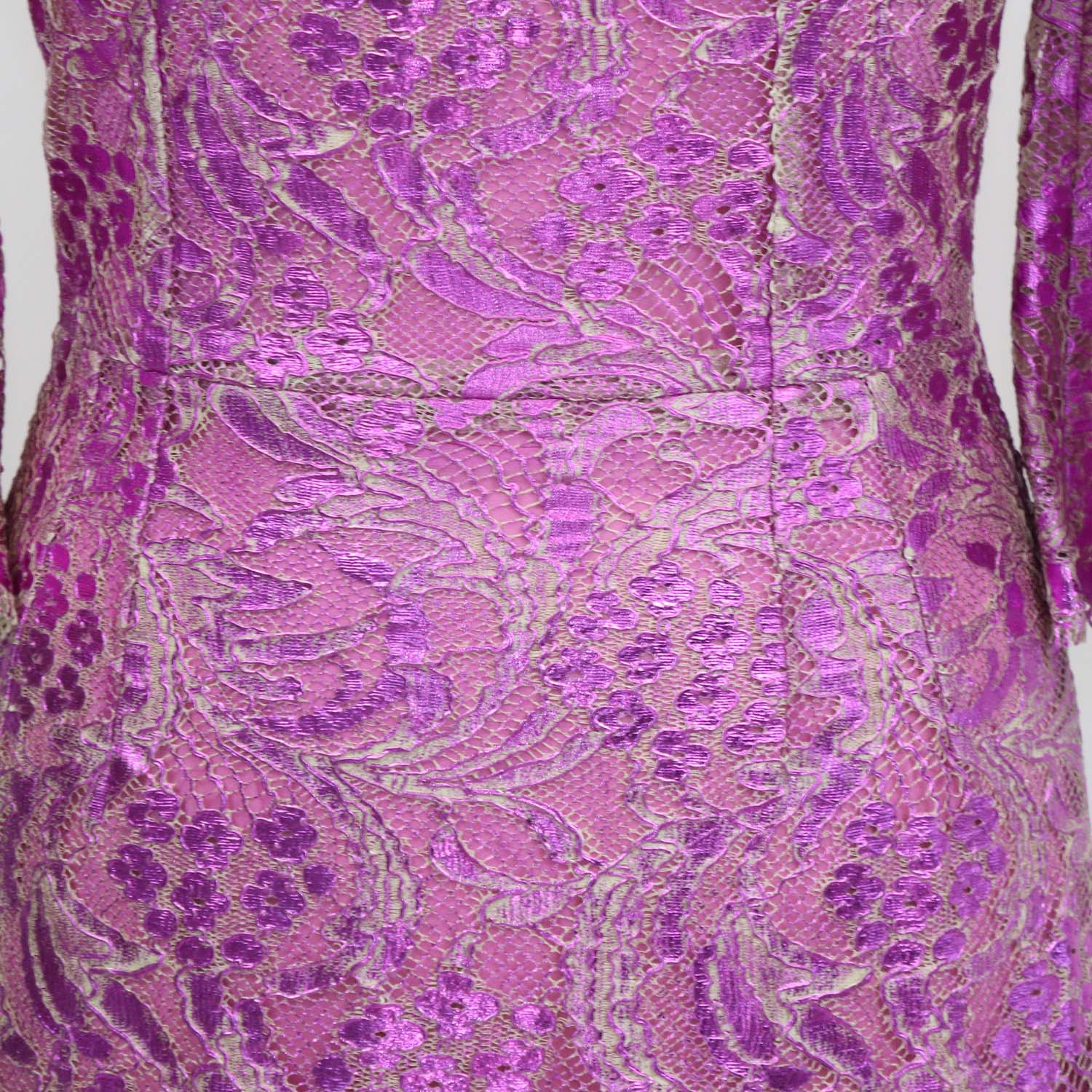 Dolce & Gabbana Metallic Fuchsia Blend Cotton Lace Floral Mini Sheath Dress