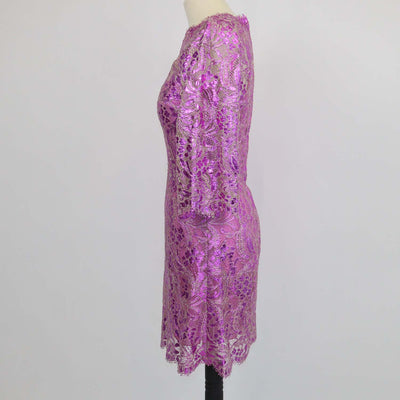 Dolce & Gabbana Metallic Fuchsia Blend Cotton Lace Floral Mini Sheath Dress