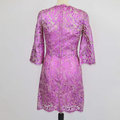 Dolce & Gabbana Metallic Fuchsia Blend Cotton Lace Floral Mini Sheath Dress