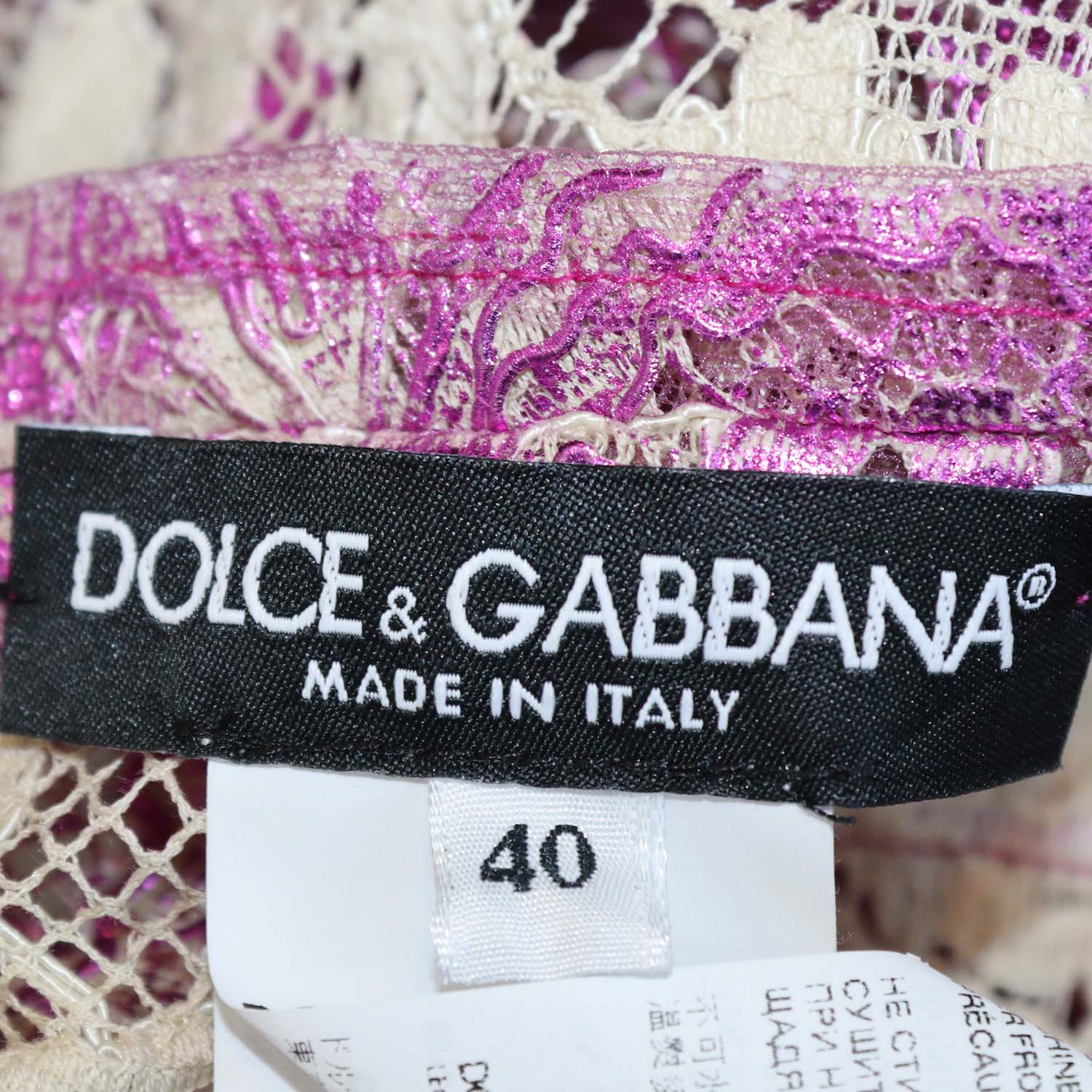 Dolce & Gabbana Metallic Fuchsia Blend Cotton Lace Floral Mini Sheath Dress