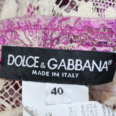 Dolce & Gabbana Metallic Fuchsia Blend Cotton Lace Floral Mini Sheath Dress