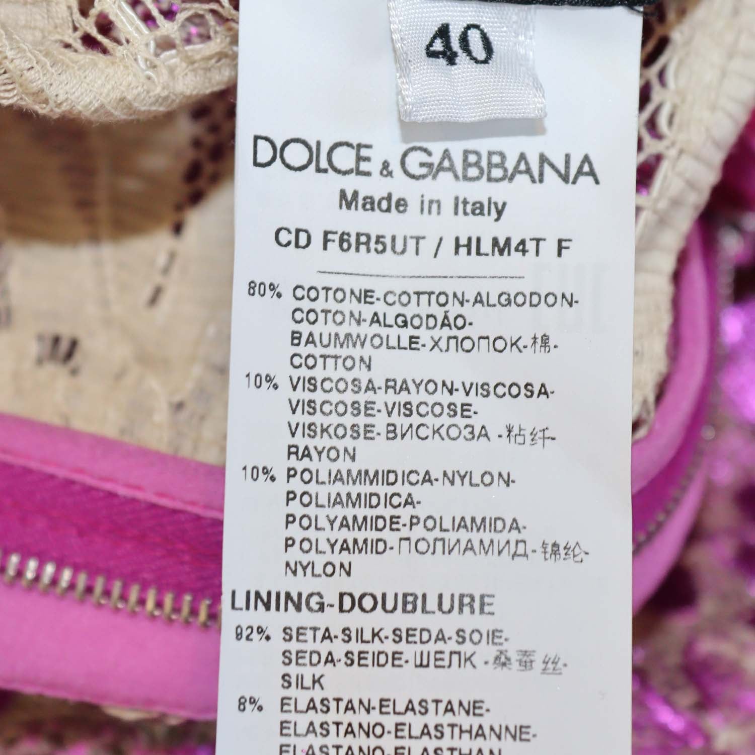 Dolce & Gabbana Metallic Fuchsia Blend Cotton Lace Floral Mini Sheath Dress