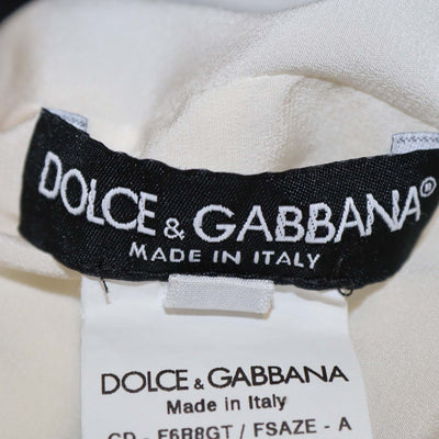 Dolce & Gabbana White/Multicolor Silk Tropical Rose Print Ruched Midi Dress