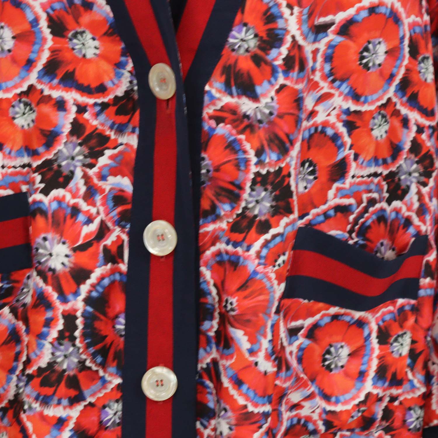 Gucci Red Silk Poppy Floral Print Top & Cardigan Set