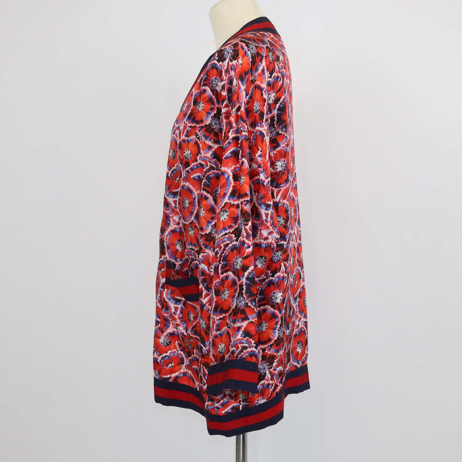 Gucci Red Silk Poppy Floral Print Top & Cardigan Set