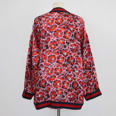 Gucci Red Silk Poppy Floral Print Top & Cardigan Set