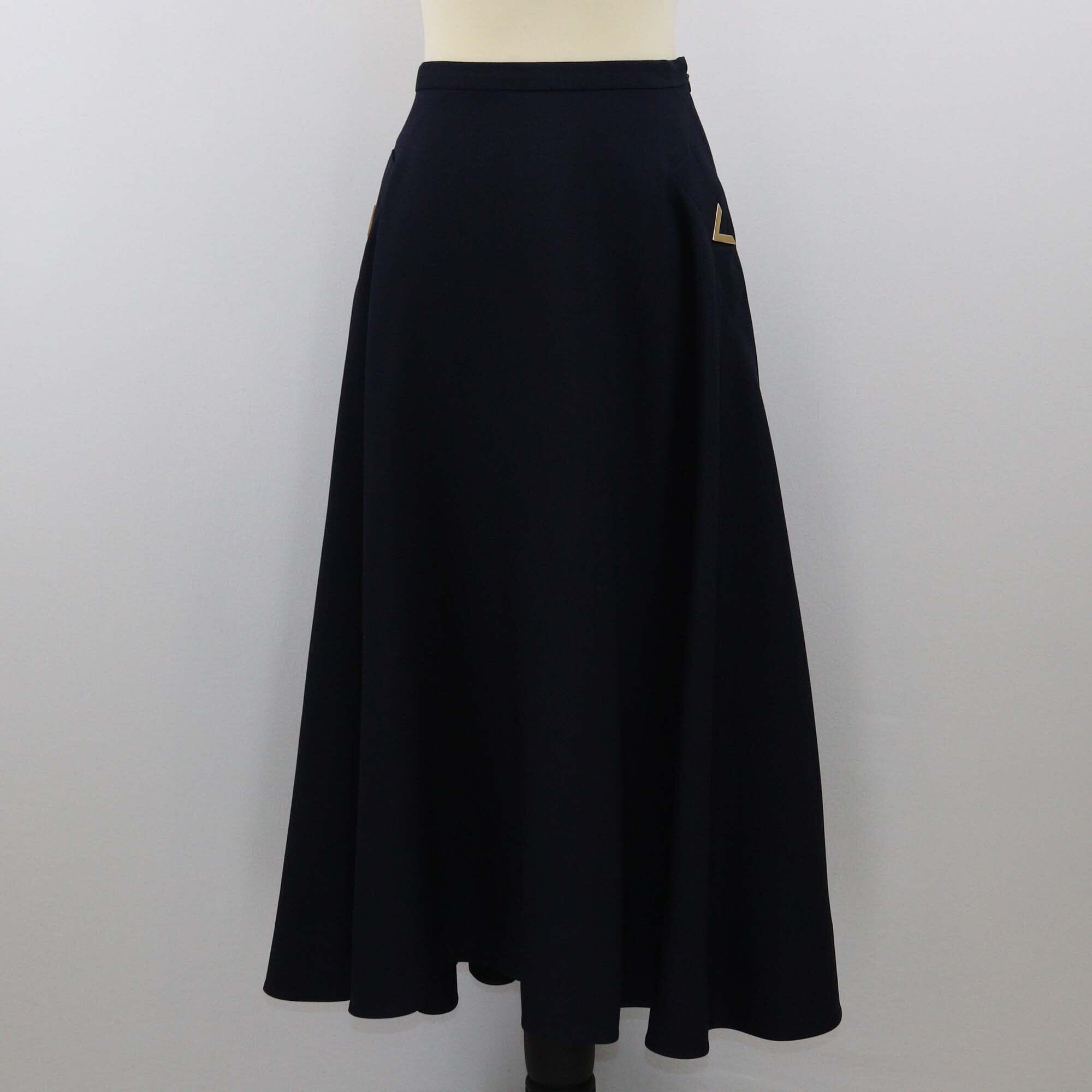 Valentino Navy Blue Crepe Couture High Waist Midi Skirt Womens Valentino 