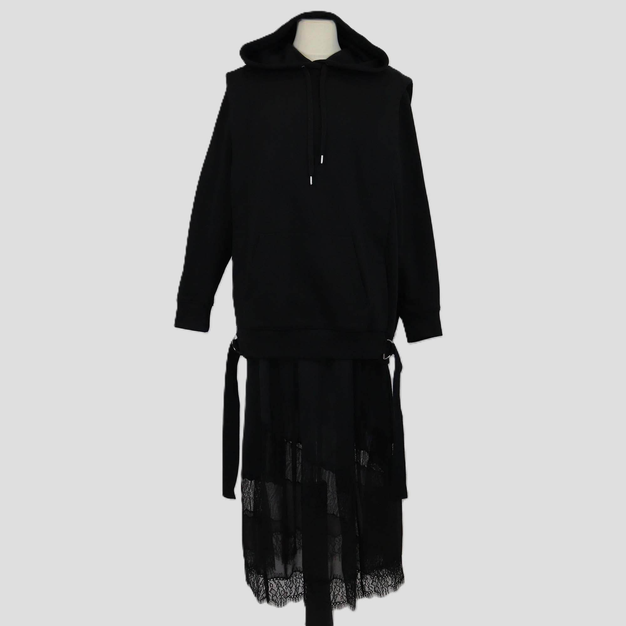 3.1 Phillip Lim Black Cotton Lace Skirt Hooded Midi Dress