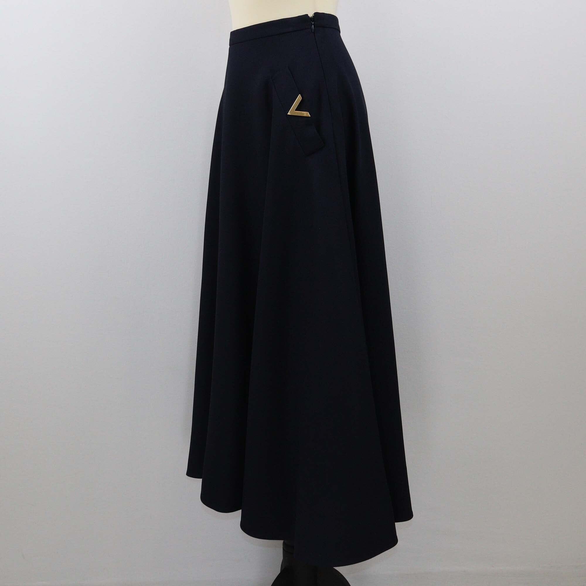 Valentino Navy Blue Crepe Couture High Waist Midi Skirt Womens Valentino 