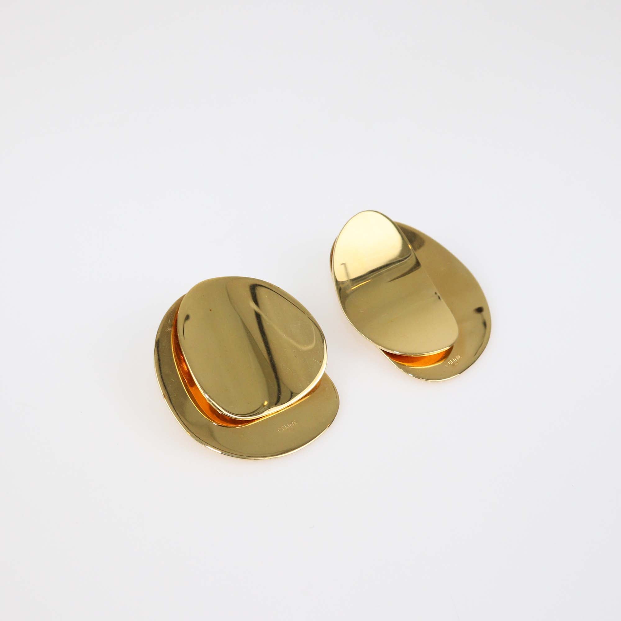 Celine Gold Tone Metal Petale Drop Earclip Earrings