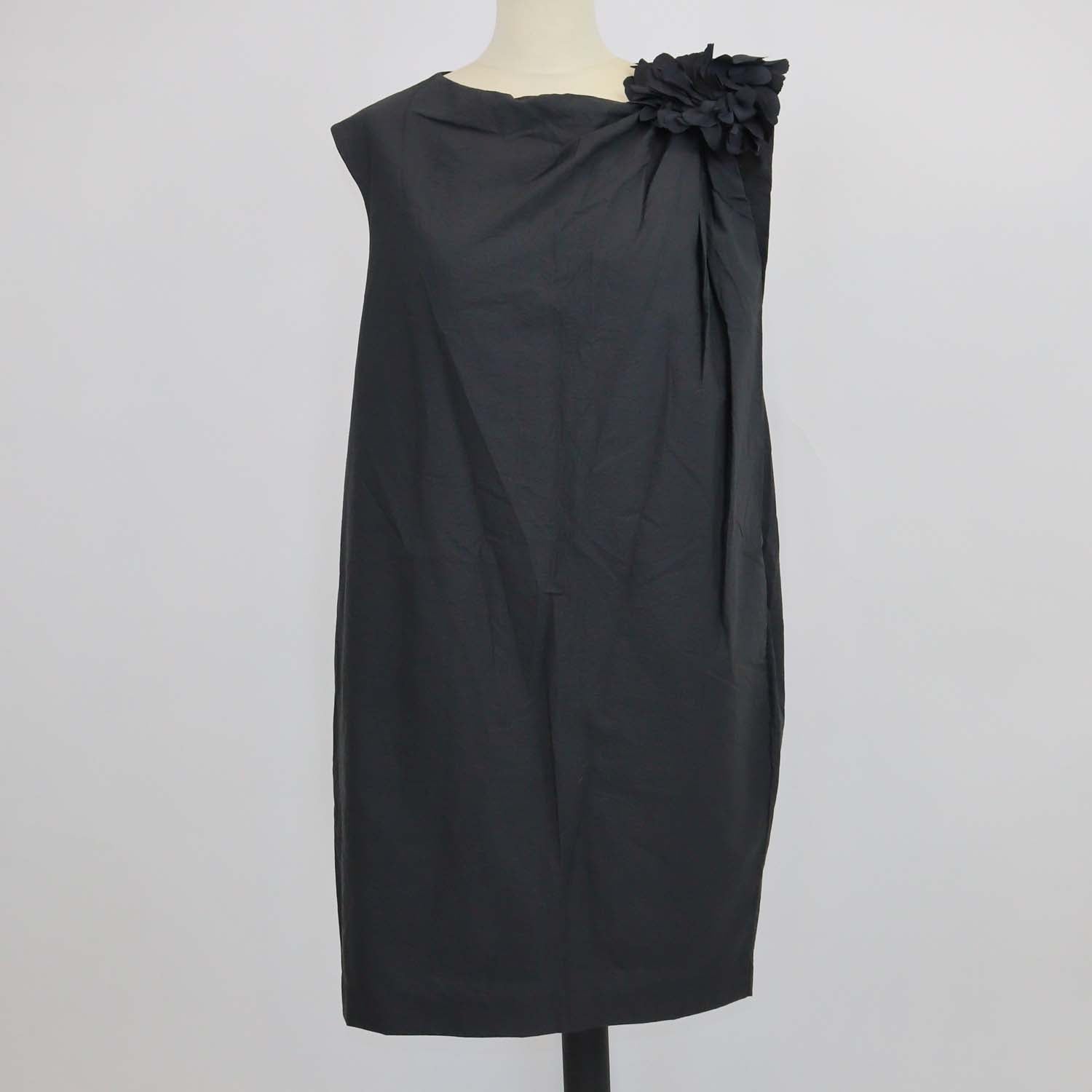 Brunello Cucinelli Black Cotton Blend Flower Embellished Shift Dress